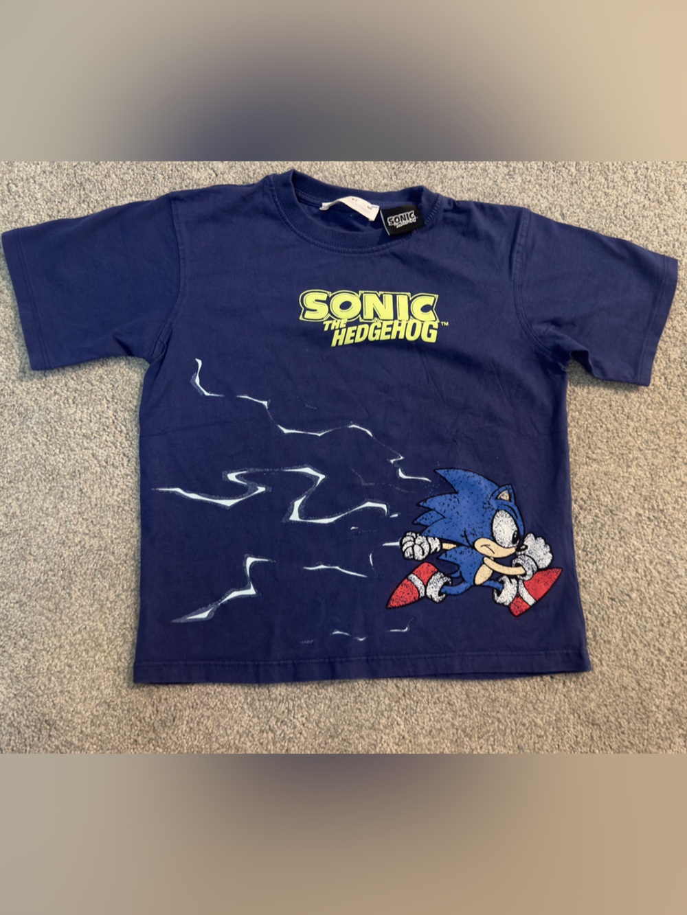 Zara Navy Sonic the Hedgehog Graphic Tee with Yellow Logo